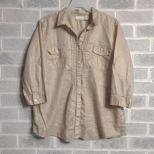 Chicos Women's Gold Shimmery Linen and Cotton Blend Button Down Size 3 (XL)